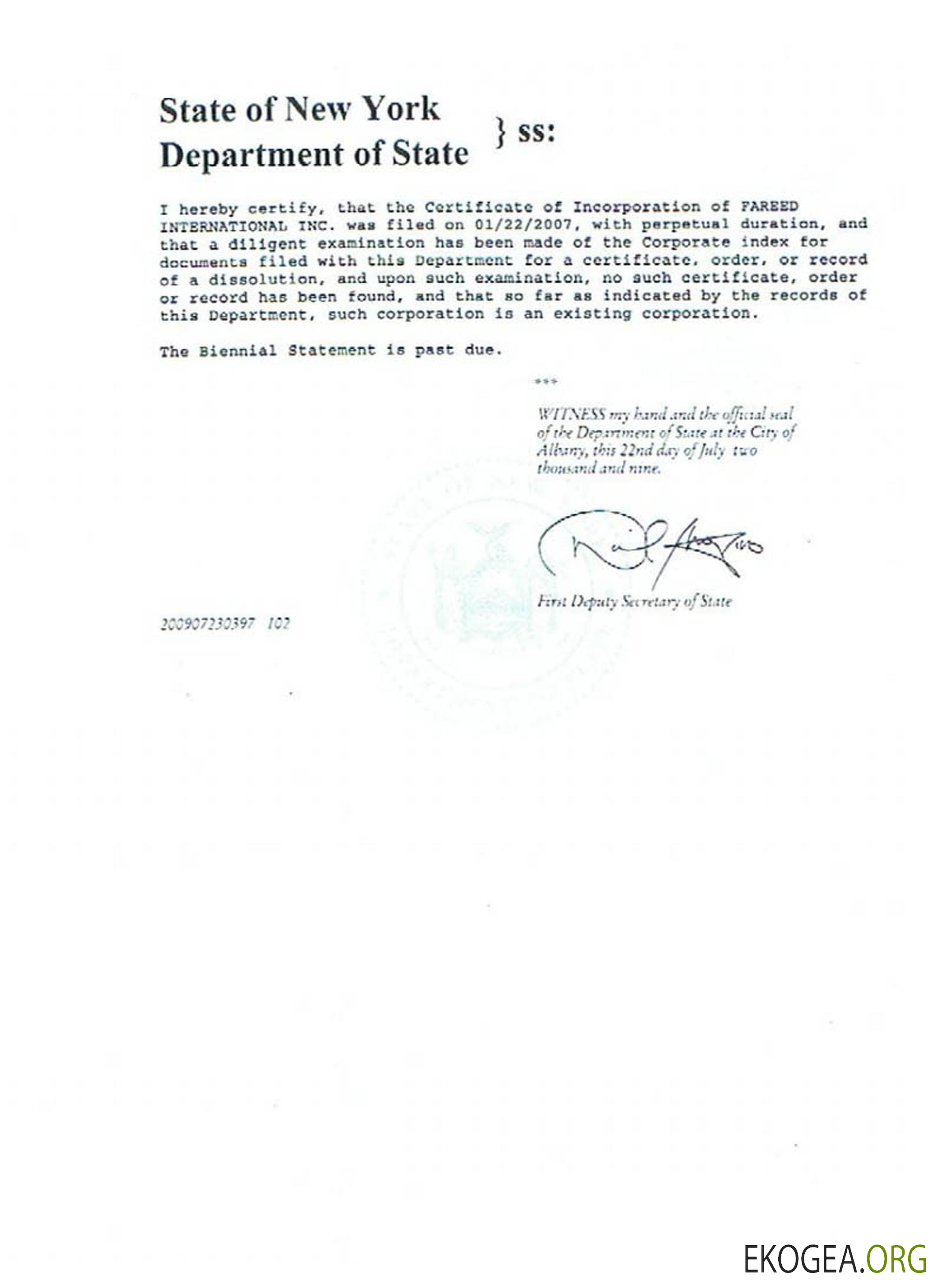 Certificat de bonne réputation aux États Unis et à New York